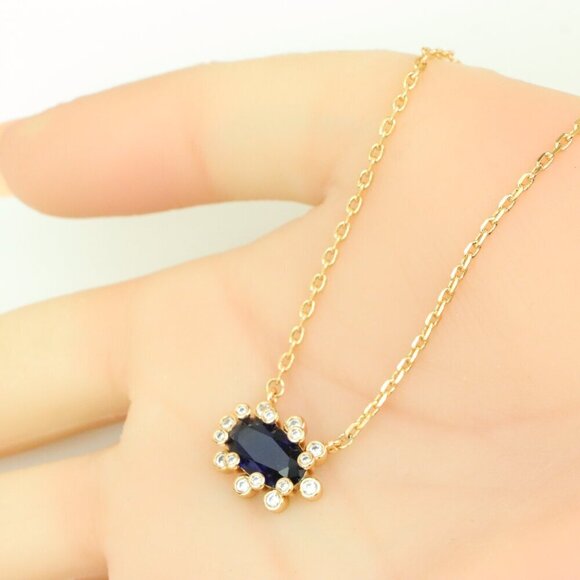 Rose Gold Necklace with Blue Stone Center & Adjustable Chain, XPNL0401 - Picture 4 of 12